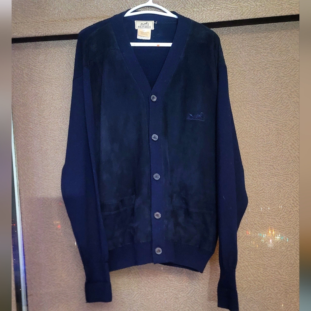 Hermès Navy Suede Cardigan